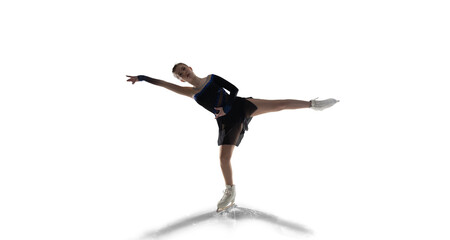 Figure skating woman on white background.