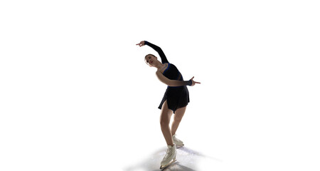 Figure skating woman on white background.
