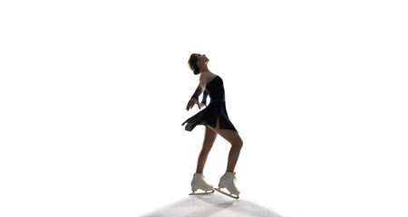Figure skating woman on white background.