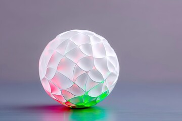 Luminous Network Globe: Futuristic 3D Render of a Glowing White Sphere with Green and Red Accents