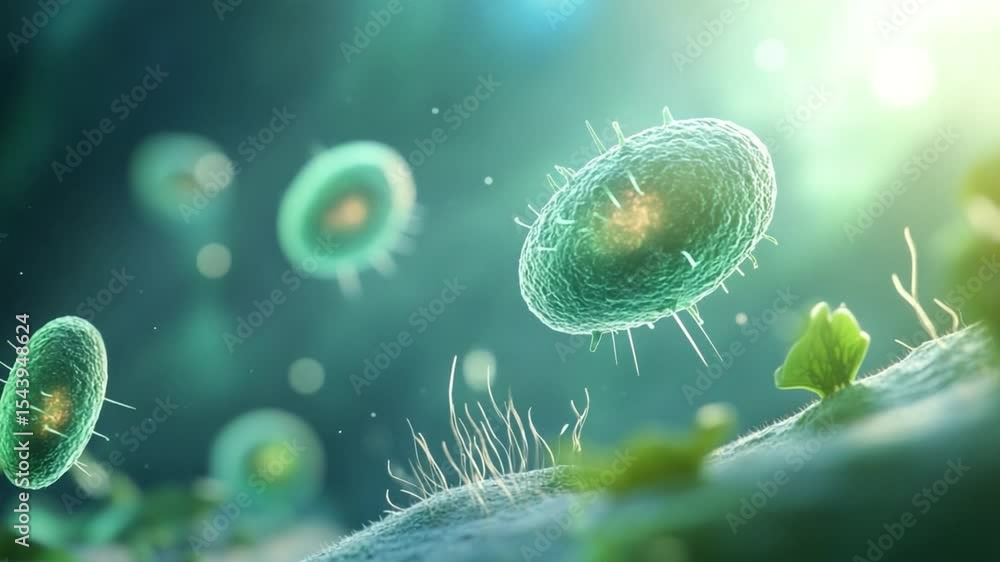 Poster Microscopic World: Delving into the intricate beauty of a microscopic ecosystem, this image showcases the delicate forms and structures of single-celled organisms.