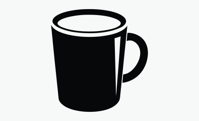 coffee mug silhouette, cup icon vector, black and white illustration