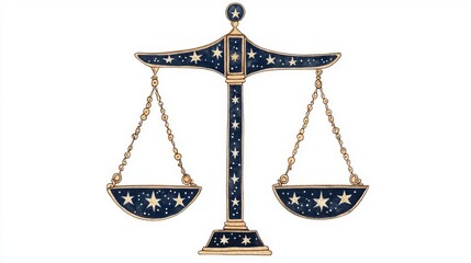 An artistic representation of a balance scale adorned with stars, symbolizing justice and equality in society.
