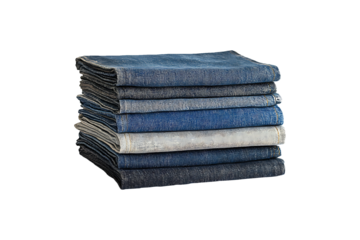 Stack of denim jeans isolated on transparent background.