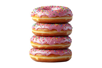 Stack of donuts with pink icing and colorful isolated on transparent background.