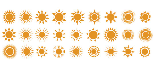Sun drawn set vector illustration