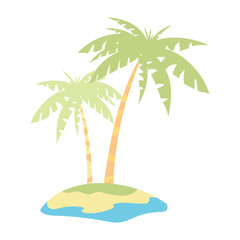 Palm trees on sandy island. Vector cute illustration of green palm trees isolated on white background