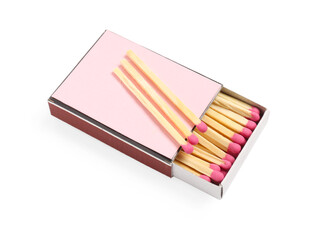 Matches and pink box isolated on white