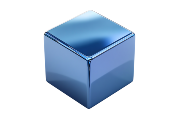 Square blue metallic block isolated on transparent background.