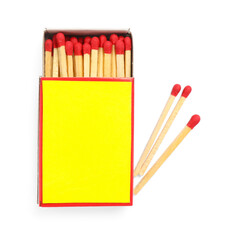Matches and box isolated on white, top view. Mockup for design