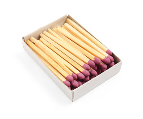 Matches in open box isolated on white