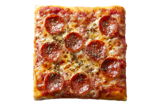 Square Piece of Sicilian Pizza isolated on transparent background.