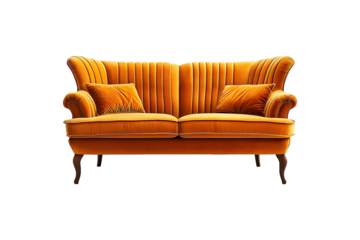 Sofa deco style in orange isolated on transparent background.