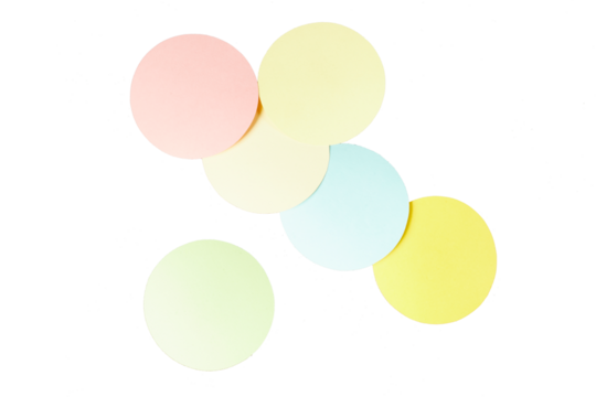 collection of some round sticky notes blank paper backgrounds isolated on white or transparent png