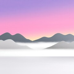 Misty Mountain Valley at Sunrise with Pink and Purple Sky