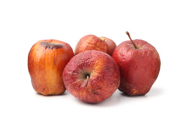 Many whole rotten apples isolated on white