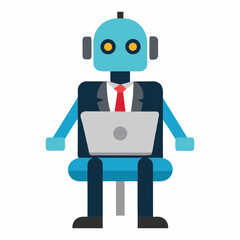 Vector art illustration of a business robot running a computer