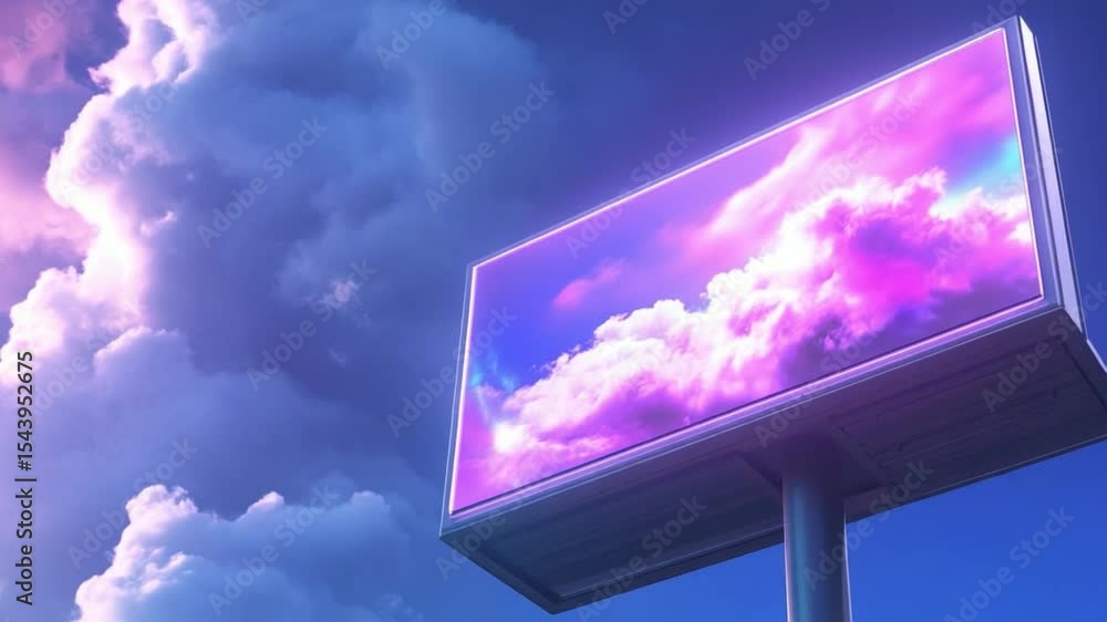 Aufkleber Cloudscape Billboard: A surreal billboard framed against a dynamic skyscape. The digital display mirrors the vast and evolving clouds, blending advertisement and nature.