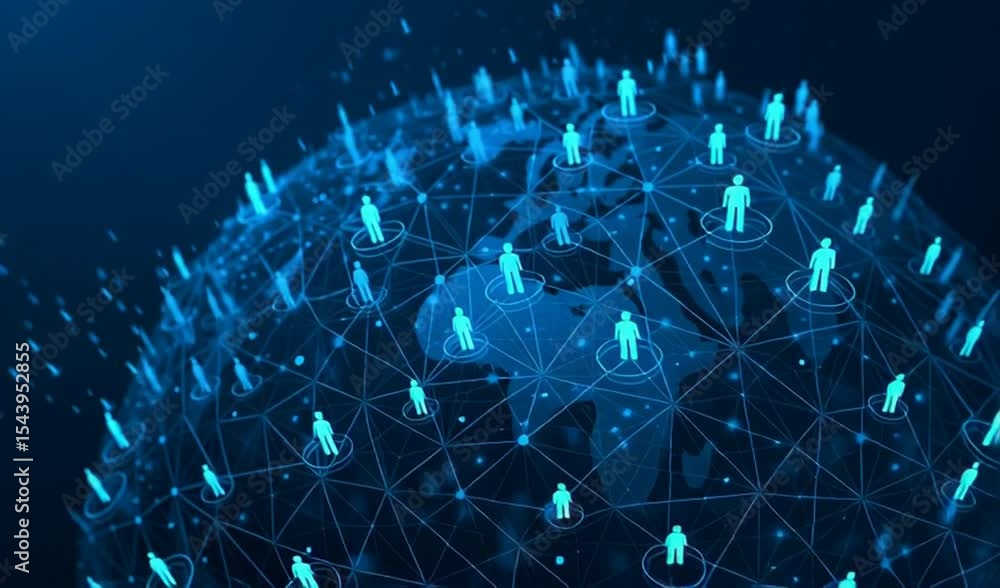 Aufkleber abstract blue global network with people icon on globe background, digital technology and social med