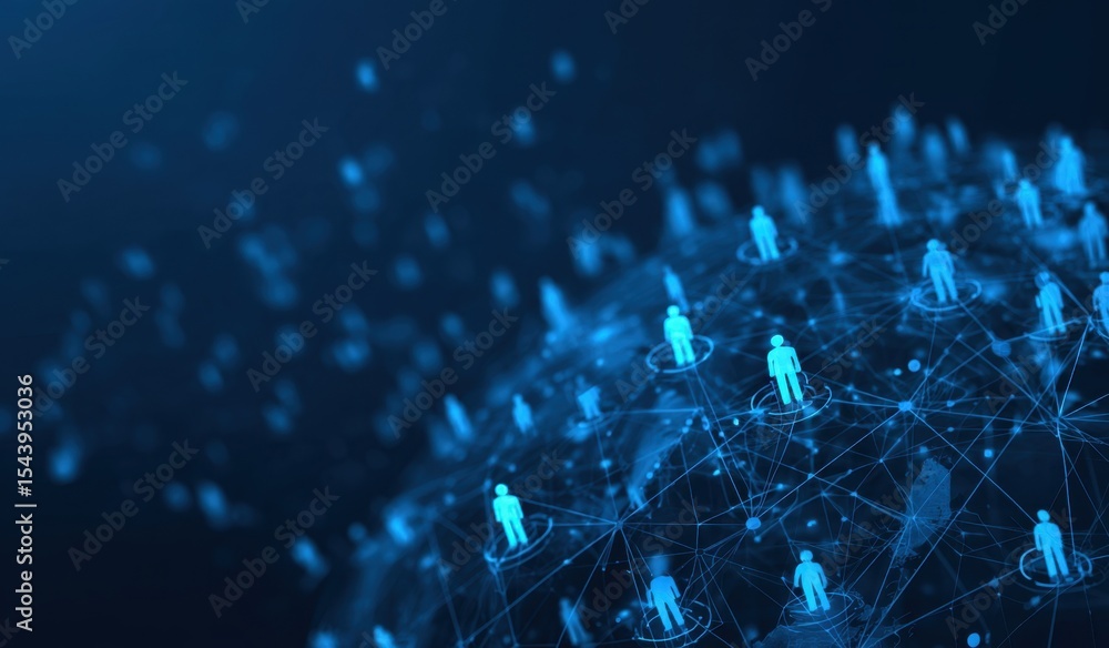 Aufkleber abstract blue global network with people icon on globe background, digital technology and social med