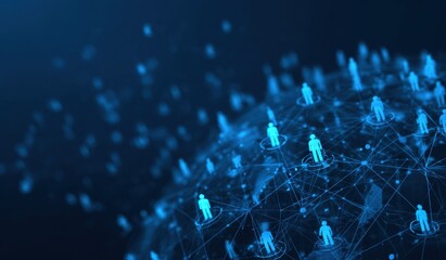 Abstract blue global network with people icon on globe background, digital technology and social media concept abstract blue global network with icons for business web banner design Generative AI