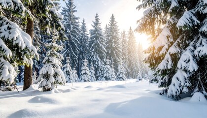 Fototapeta premium Sunny Winter Forest Snow Scene.