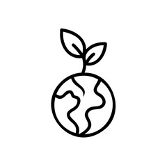 Black Line Drawing Plant Growing From Earth Globe Eco Friendly Concept Illustration