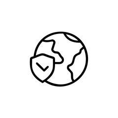Black Line Art Global Earth Icon Protected Environment Safety Check Mark Shield globe