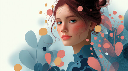 Concept of Beauty. Illustration of beauty woman with abstract floral background
