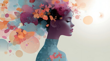 Concept of Beauty. Illustration of beauty woman with abstract floral background
