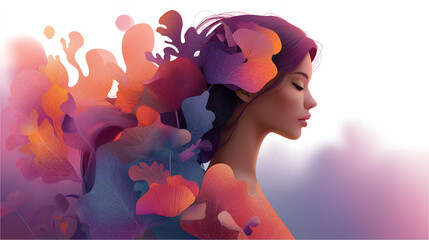 Concept of Beauty. Illustration of beauty woman with abstract floral background
