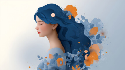 Concept of Beauty. Illustration of beauty woman with abstract floral background
