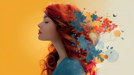 Concept of Beauty. Illustration of beauty woman with abstract floral background
