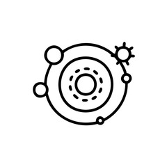 Fototapeta premium Black Line Art Solar System Graphic Eco Planet Orbiting Sun Moons Stars Space Environment