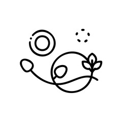 Abstract Black Line Art Eco Design Featuring Plant Sprout Circular Elements and Swirls on White Background