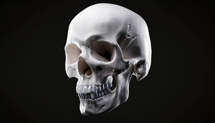 Obraz premium Anatomical Study of a Human Skull with Teeth and Jaw Bones on a Black Background