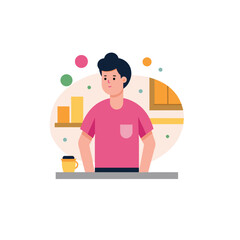 Flat design illustration of a young man wearing a casual t-shirt. Perfect for character design, avatar, user profile icon, fashion illustration, and modern lifestyle graphics.