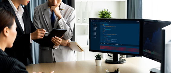 Software development programming on computer screen for brisk application and program coding