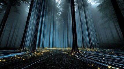 Blue ghost fireflies creating streaks of bioluminescence a dark Appalachian forest long exposure forest photography with true light patterns