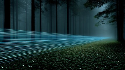 Blue ghost fireflies creating streaks of bioluminescence a dark Appalachian forest long exposure forest photography with true light patterns