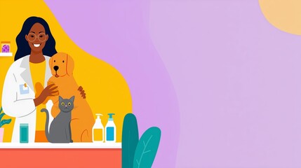Veterinarian is holding a dog and a cat in pet grooming station