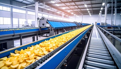 Naklejka premium Potato Chip Factory Conveyor Belt.