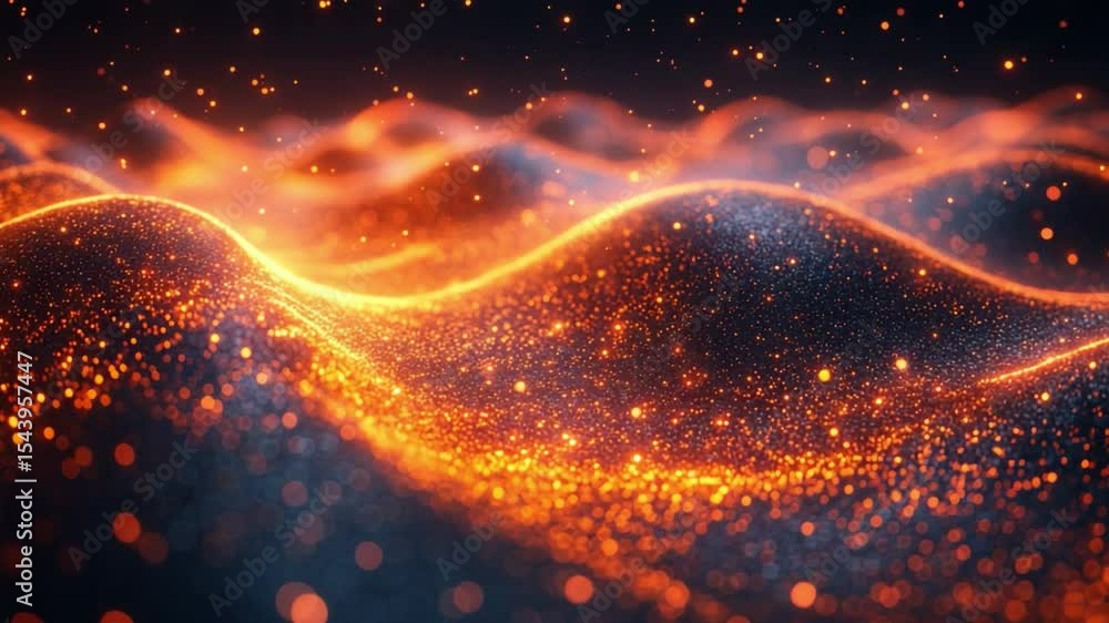 Poster ethereal glow: a mesmerizing display of abstract orange energy undulates across a cosmic expanse, wh
