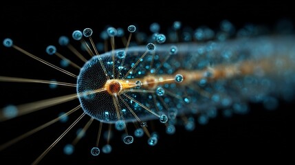 Bioluminescent warning flash tomopteris marine worm in reaction to touch accurate depiction of natural defense emission in ocean darkness