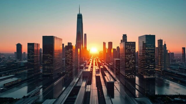 New York City's urban skyline at sunset, featuring iconic buildings and architecture 4k abstract background video