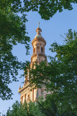 Casco Antiguo, Seville, Andalusia, Spain. Tower in the Spanish Plaza of Seville.