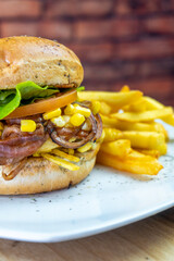 hamburger with french fries