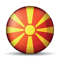 Obraz premium Glass light ball with flag of Macedonia. Round sphere, template icon. Macedonian national symbol. Glossy realistic ball, 3D abstract vector illustration. Big bubble.