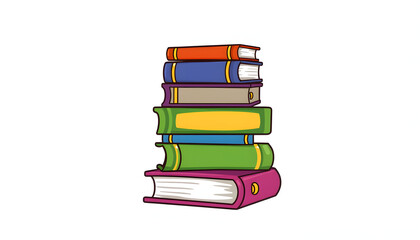 Adorable book stack vector png border, vibrant playful illustration, clear transparent background, sticker style. isolated with white highlights