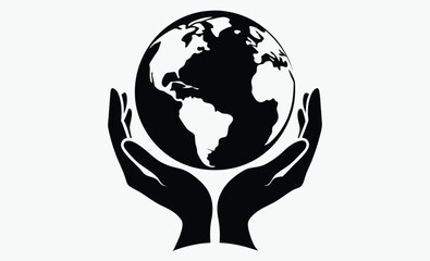 hands holding earth silhouette icon